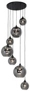 Lampadario Art Déco nero con vetro fumé rotondo 7 luci - Sandra