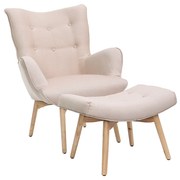 Poltrona design scandinava con poggiapiedi rosa e legno chiaro BRISTOL