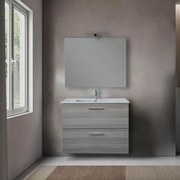 Mobile bagno 80 cm Vitra rovere scuro con specchio e lampada Led