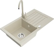 Mexen Pablo lavello in granito con 1 vasca con scolapiatti e rubinetto da cucina Telma, beige - 6510-69-670200-69
