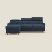 Loto Divano Letto Angolare con Penisola contenitore, Poggiatesta, Materasso Alto H18 in morbido tessuto impermeabile T14 blu
