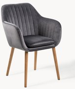 Sedia con braccioli in velluto e gambe in legno Emilia