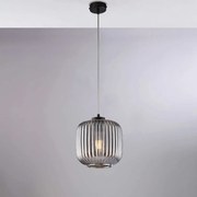 Bonetti Illumina Sospensione in ferro laccato nero e diffusore in vetro soffiato Grigio con decoro rigatura in rilievo 1 luce