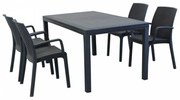 CALIGOLA - set tavolo in resina effetto rattan cm 150 x 90 x 74 h con 4 poltrone Alma