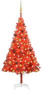 Albero di Natale Preilluminato Sottile con Palline Rosso 150 cm PVC, Albero di Natale Preilluminato con Palline Rosso 150 cm PVC III