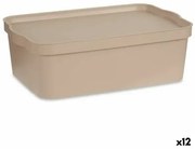 Scatola portaoggetti con coperchio Beige Plastica 14 L 29,5 x 14,5 x 45 cm (12 Unità)