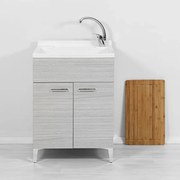 Mobile lavatoio grigio 60x50 cm vasca in resina e asse lavapanni Desya