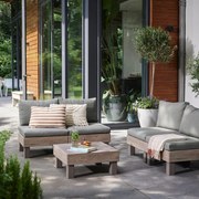 Salotto da giardino angolare  Elements Wood KETER in polipropilene beige con cuscini in poliestere verde per 4 persone