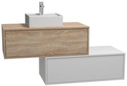 Mobile per bagno sospeso con lavabo singolo e due cassetti 94 cm Bianco e Naturale chiaro - TEANA II