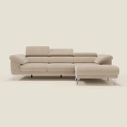 Donatello Divano angolare con sedute scorrevoli braccioli contenitore e poggiatesta in tessuto morbido smacchiabile T23 beige