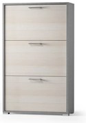 Scarpiera salvaspazio con tre ante a ribalta in legno larice / tessuto H 112 cm