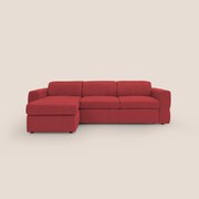 Kronos Divano angolare con pouf estraibile e penisola contenitore in microfibra impermeabile T11 rosso