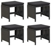 Sgabelli da giardino 4 pz con cuscini in polyrattan nero