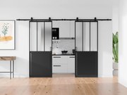Porte scorrevole doppia atelier esterno muro Nero e Vetro temperato smerigliato 2 x H205 x L93 cm - ARTISTO II