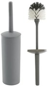 Portascopino wc da appoggio tondo grigio in plastica con scopino