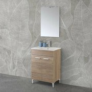 Mobile bagno a terra 60 cm rovere tropea con 2 ante lavabo e specchio Martha
