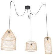 Lampada a sospensione da esterno rustica in rattan 3 luci - Calamus