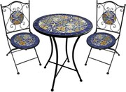 Set Bistrot Tavolo Maioliche D60xH75 Con 2 Sedie Pieghevoli Genziana