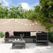 Set divani da giardino 6pz con cuscini in legno massello grigio