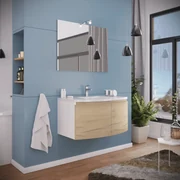 Mobile Bagno Sospeso 80 Cm Due Ante Specchio Con Illuminazione Led Savini Due "Giulia" Bianco Lucido/Rovere Oro