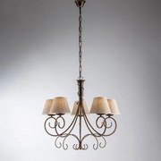 Lampadario in ferro laccato marrone con decorazione oro antico e pa...