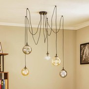 EMIBIG LIGHTING Lampada a sospensione Glassy, a 5 luci, nero, grafite/ambra/trasparente, E14