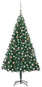 Albero di Natale Preilluminato con Palline Verde, Albero di Natale Preilluminato con Palline Verde 210 cm PVC