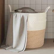 Cestino Portaoggetti Marrone E Bianco Ø43x38 Cm İn Cotone /