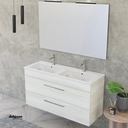 Mobile Bagno Sospeso "Unit Seven" Da 118 Cm Composto Da Due Cassetti e Doppia Vasca Finitura White Elm