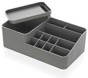 Organizzatore cosmetici e trucco grigio con box con coperchio e 11 scomparti