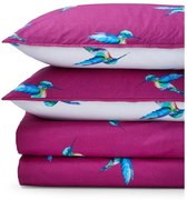 Set copripiumino e federa bianco e viola in cotone per letto matrimoniale e per letto esteso 230x220 cm Hummingbird – Their Nibs