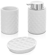 Accessori bagno da appoggio in set 3 pezzi ceramica colore bianco Cristal