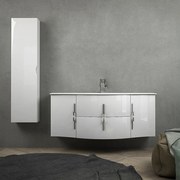 Mobile da bagno Praga 140 bianco lucido cm con vasca centrale sospeso con colonna da 140 cm