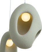 Lampada a sospensione Japandi bianca con paralumi organici verde chiaro 3 luci - Moonstone