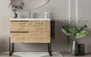 Mobile bagno Quercia naturale 80x45 Venezia a pavimento due cassetti con portasciugamani e Lavabo