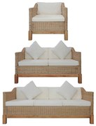 Set di divani 3 pz con cuscini in rattan naturale