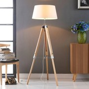 Lampada da terra Lindby Katie, 162 cm, bianco, tessuto, legno, treppiede