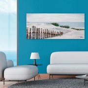 Dipinto su tela Spiaggia, bianco, azzurro 65 x 150 cm