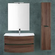 Mobile Bagno Sospeso "Maiori" Da 90 Cm Composto Da Due Cassetti Finitura Noce Canaletto/Verde Bottiglia