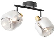 Faretto da soffitto nero con oro e vetro fumé 2 luci - Zuzanna