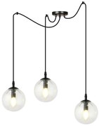 Lampadario 3 Luci Ginevra In Acciaio Nero Con Cavo Lungo E Vetri Trasparente