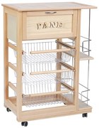 Carrello portapane con portabottiglie e portafrutta piano in ceramica NATURALE