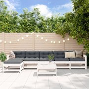 Set divani da giardino 7pz con cuscini in legno massello bianco