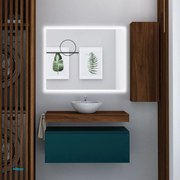 Mobile Bagno Sospeso "Stefania" Da 90 Cm Composto Da Un Cassetto Ed Un Mensolone Top Lavabo E Specchio Retroilluminato