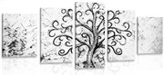 Quadri 5 pezzi – Simbolo dell'albero della vita in bianco e nero