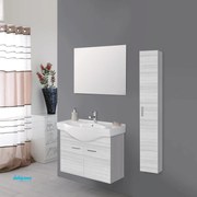 Mobile Bagno Sospeso "Stella" Da 85 Cm Composto Da Due Ante Lavabo E Specchio Finitura Grigio