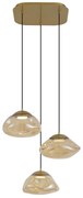 Lampada a sospensione Hotel Chic ottone con vetro ambrato 3 luci - Gus