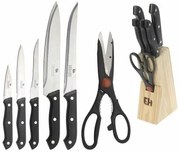 Set di Coltelli da Cucina con Supporto Excellent Houseware Forbicine 7 Pezzi Nero Legno Acciaio inossidabile polipropilene