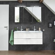 Mobile bagno sospeso con lavabo L 120 x H 48 x P 45 cm rovere bianco 2 cassetti per doppia vasca Madeo