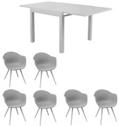 JERRI - set tavolo in alluminio cm 90/180 x 90 x 75 h con 6 Poltrone Dynamo